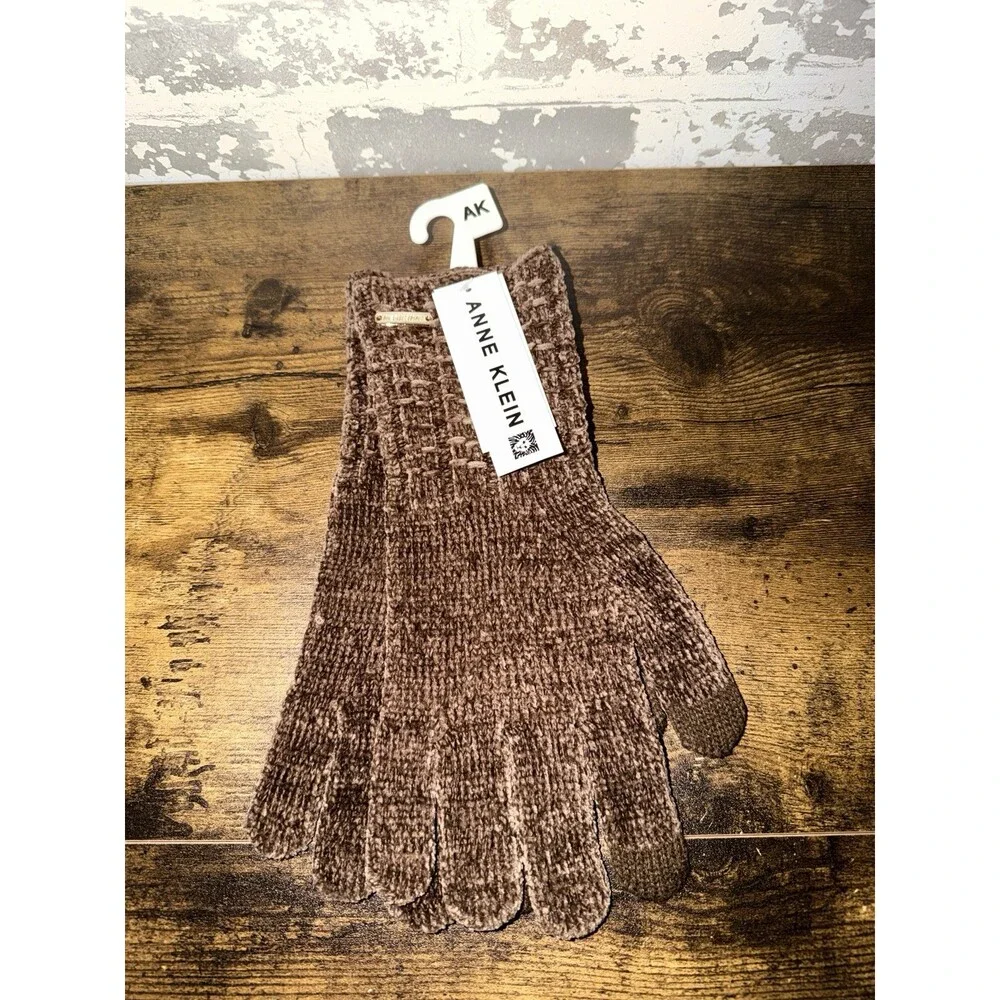 NWT! Anne Klein Knit Sweater Winter Gloves - Brown - One Size